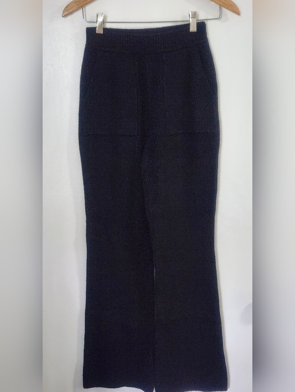 Athleta Rib Knit Cozy Lounge Pant Black Cotton Cashmere Blend Wide Leg  Sz XXS,